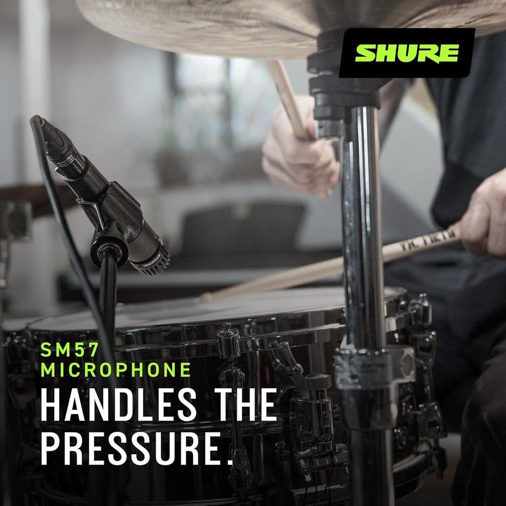 Micrófono cardioide dinámico Shure SM57-LC, Negro, 1.25 lbs, ideal para discursos y grabación de instrumentos musicales.