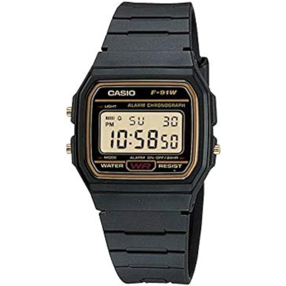 Casio F91WG-9 Men's Retro Black Band Gold Face Alarm Chronograph Digital Watch