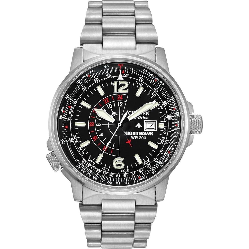 Citizen Men's Eco-Drive Promaster Air Nighthawk Pilot Stainless Steel Watch, Luminous, Black Dial, 42mm (Model: BJ7000-52E)