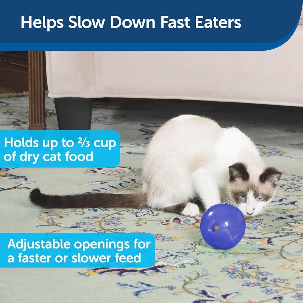 PetSafe SlimCat Juguete y dispensador de comida interactivo para gatos, azul, fomenta el ejercicio y la digestión, 15 cm