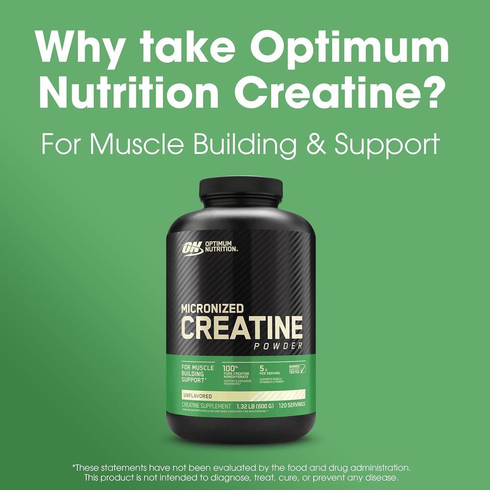 Optimum Nutrition Creatina Micronizada Monohidrato en polvo, sin sabor, amistoso con Keto, 120 porciones
