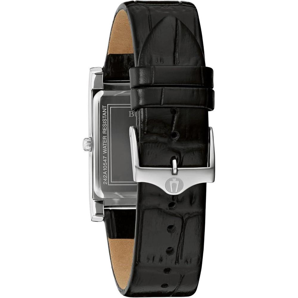 Reloj Bulova de cuarzo y calendario para hombre con caja de acero inoxidable y correa de cuero negro