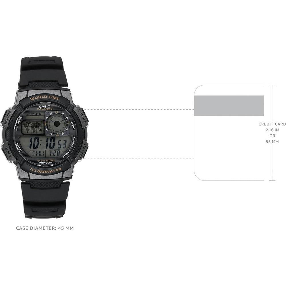 Reloj Digital Casio para Hombre con Alarmas Múltiples, Cronómetro, Temporizador y Mapa Mundial para Hora Mundial
