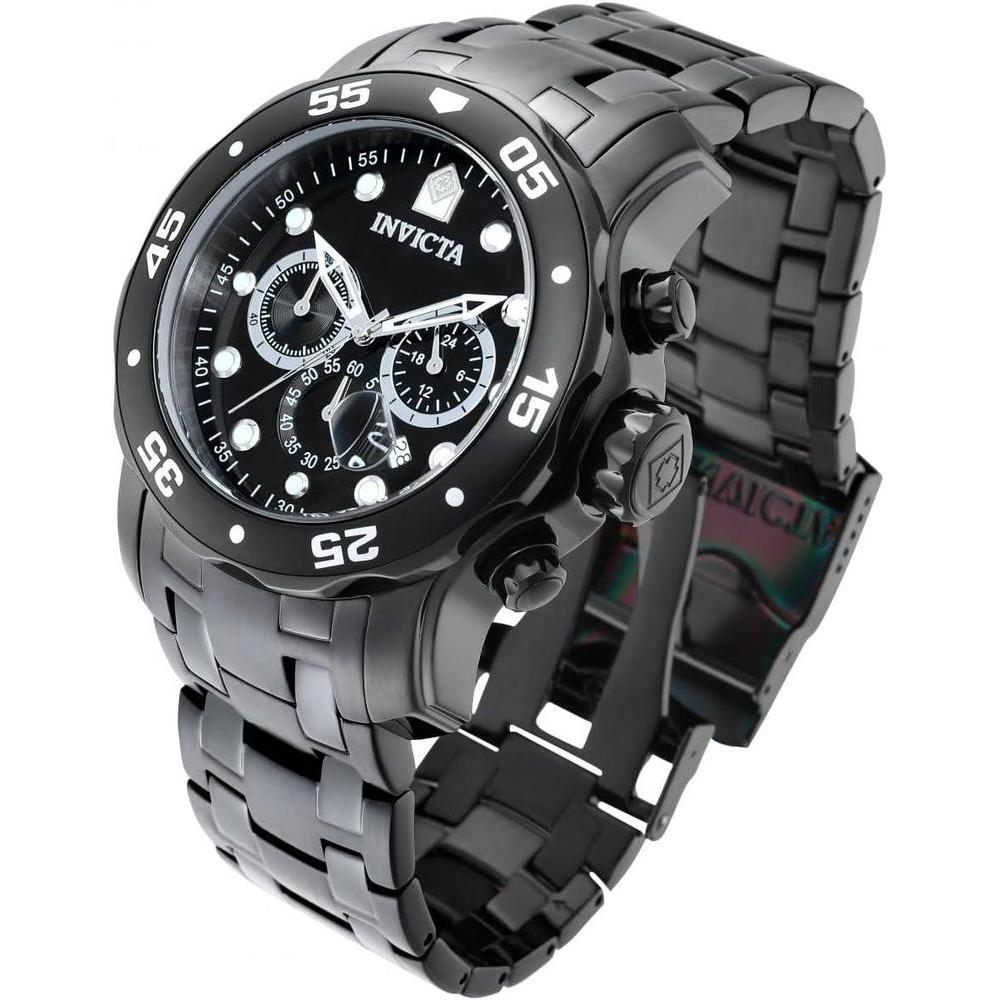 Reloj cronógrafo de cuarzo Invicta Pro Diver con correa de acero inoxidable plateado y esfera negra para hombre, modelo 0073