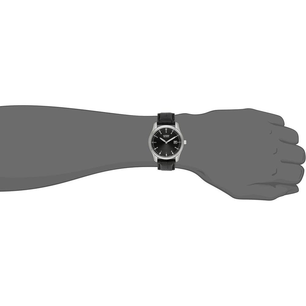 Reloj Citizen Eco-Drive para hombre, correa de cuero negro, caja de acero inoxidable, manos y marcadores luminosos, calendario, resistente al agua