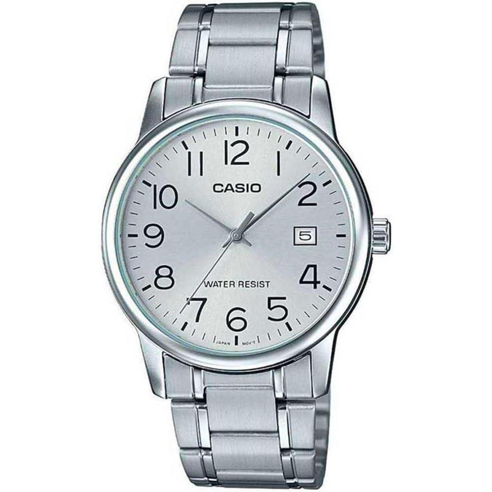 Casio #MTP-V002D-7B Men's Standard Analog Stainless Steel Date Silver Dial Watch