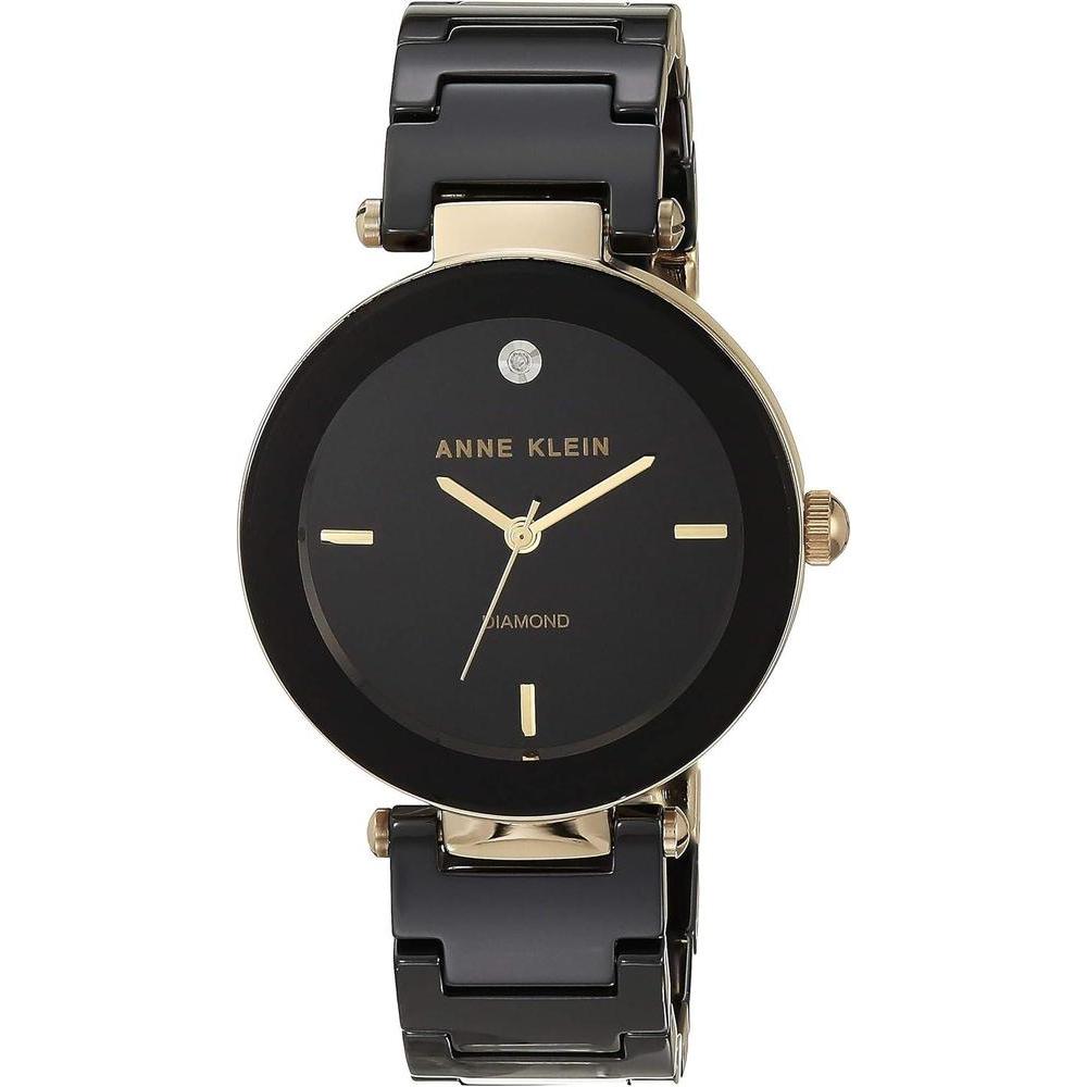 Reloj de pulsera Anne Klein para mujer con brazalete de cerámica negra y acento de diamante