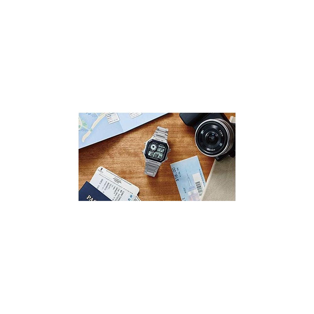 Reloj digital para hombre Casio Serie AE1200WH, resistente al agua, alarmas múltiples, cronómetro, temporizador y luz LED