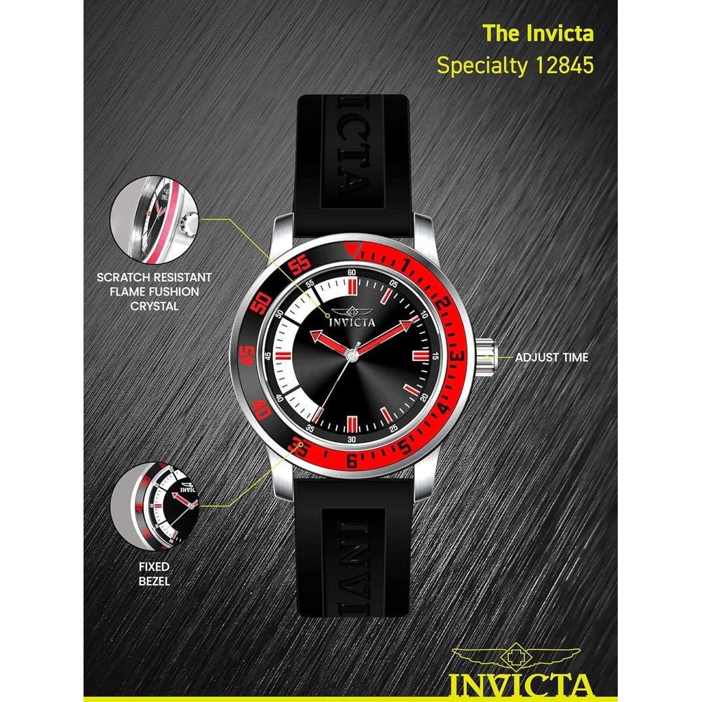 Reloj Invicta para hombre, modelo Specialty, acero inoxidable, con correa negra de silicona y movimiento de cuarzo
