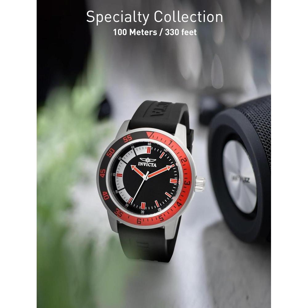 Reloj Invicta para hombre, modelo Specialty, acero inoxidable, con correa negra de silicona y movimiento de cuarzo