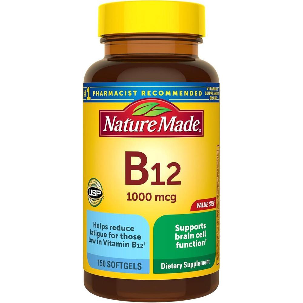 Nature Made Vitamina B12 1000 mcg, suplemento dietético para apoyo al metabolismo energético, vitaminas B12 1000 mcg, 150 cápsulas blandas, suministro para 150 días