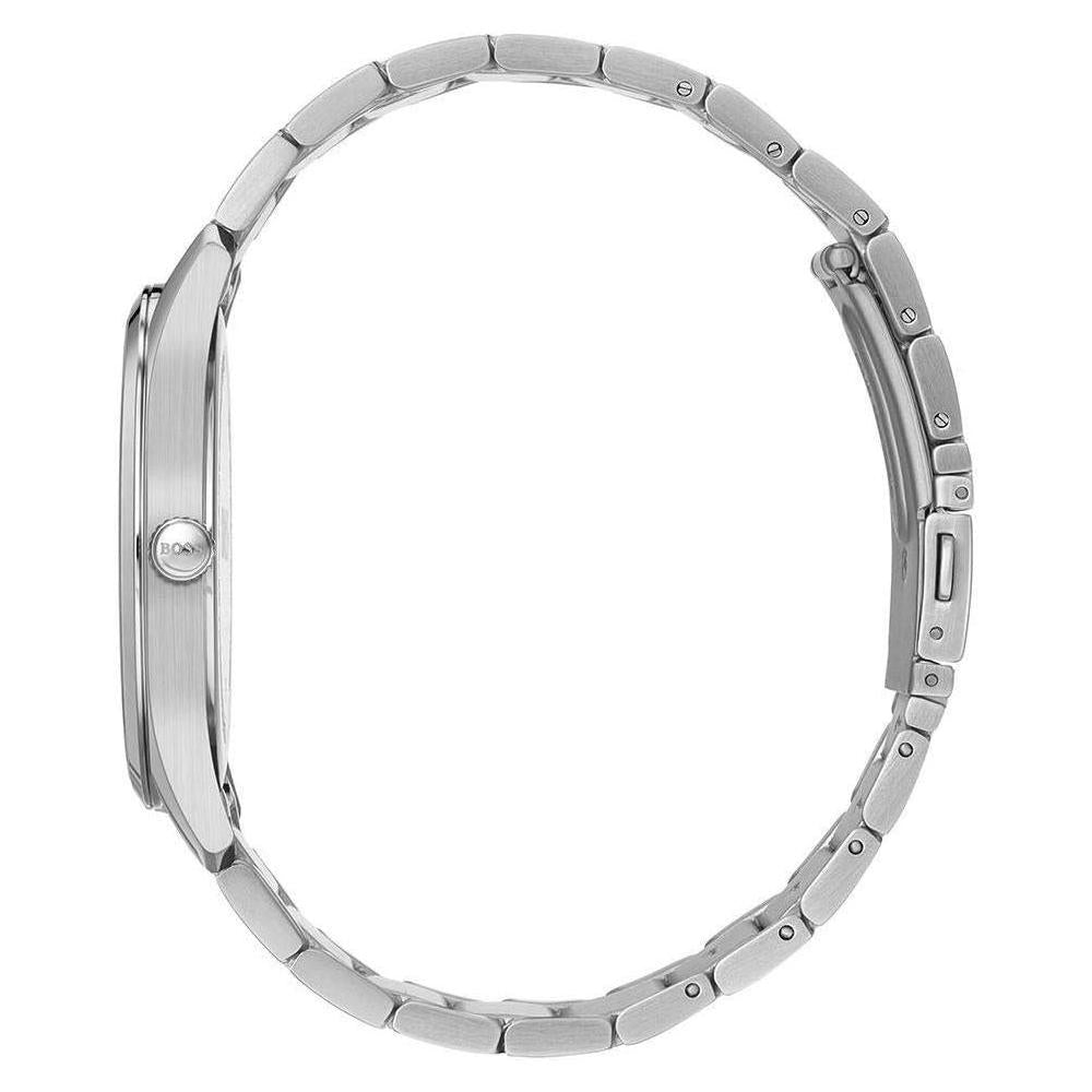 Reloj BOSS para hombre con esfera negra, movimiento de cuarzo y correa de acero inoxidable en color plateado