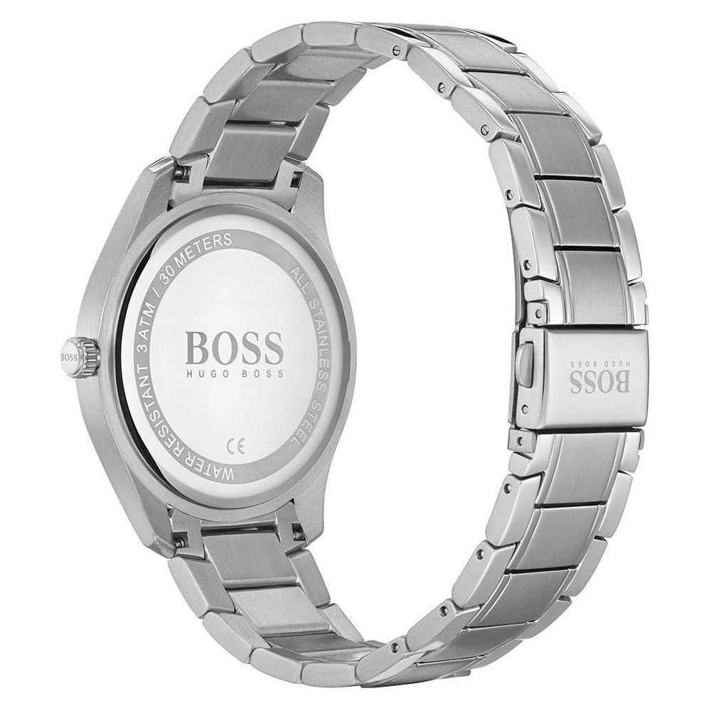 Reloj BOSS para hombre con esfera negra, movimiento de cuarzo y correa de acero inoxidable en color plateado