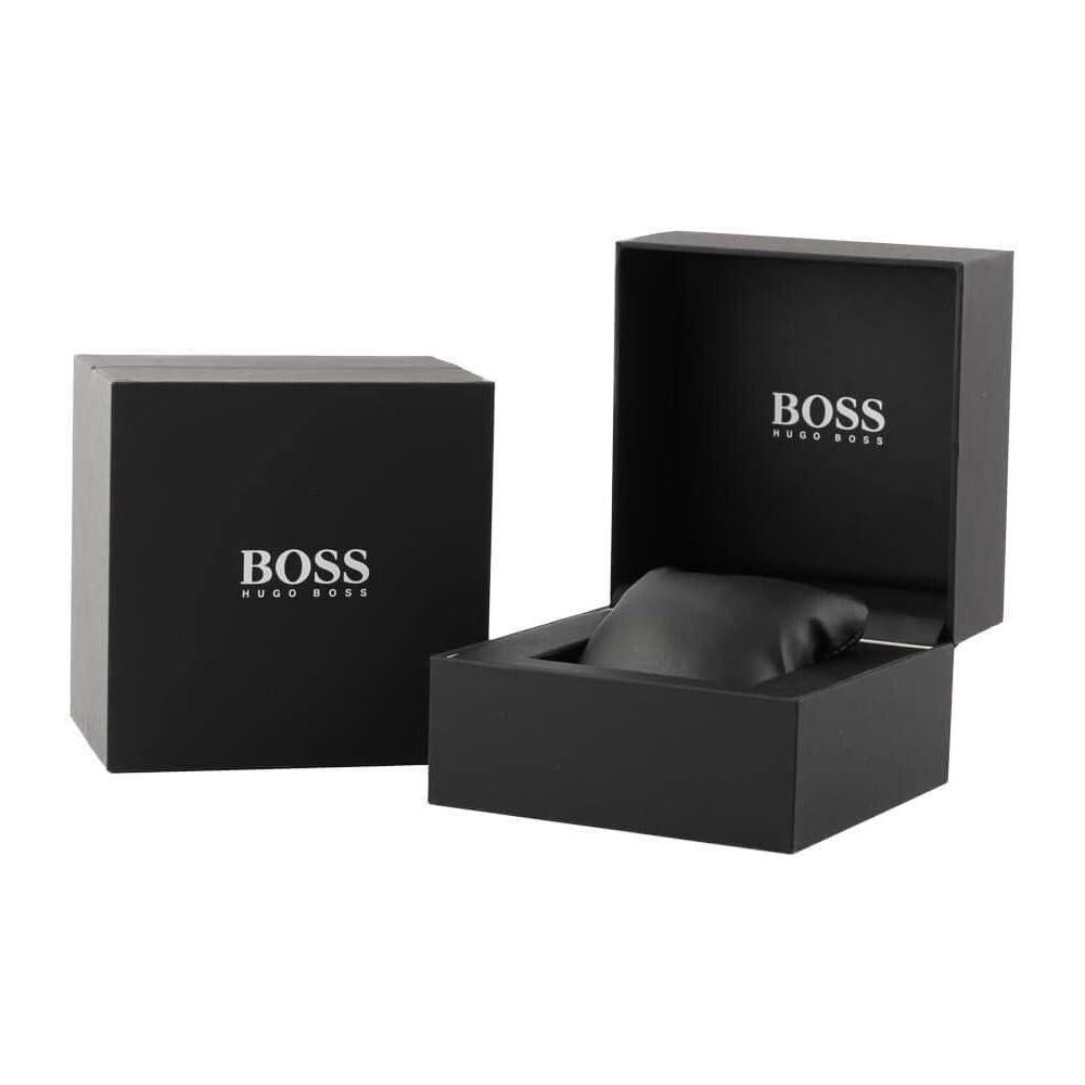 Reloj BOSS para hombre con esfera negra, movimiento de cuarzo y correa de acero inoxidable en color plateado