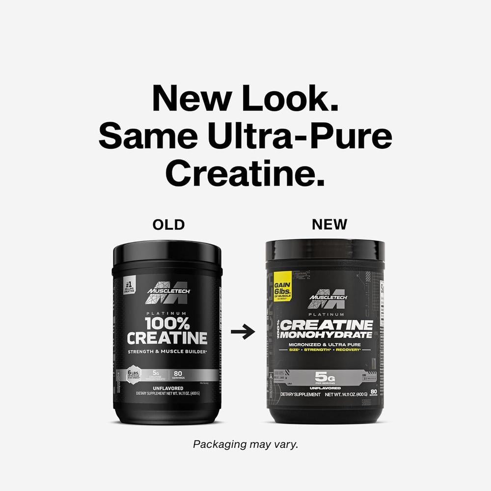 MuscleTech Platinum Monohidrato de Creatina en Polvo Micronizado para Recuperación y Masa Muscular, Sin Sabor, 80 Dosis