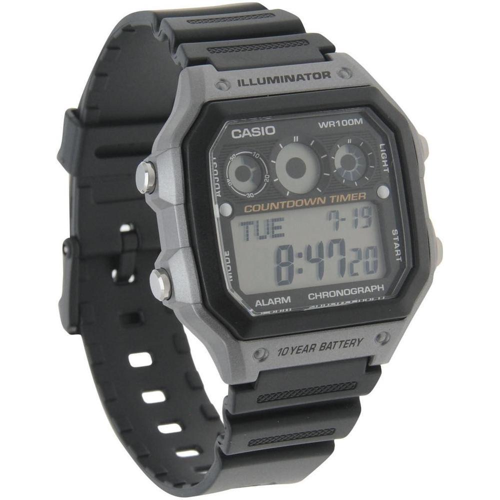 Casio AE-1300WH-8AVCF Reloj Digital Negro para Hombre con Cronómetro, Temporizadores, Resistencia al Agua y Retroiluminación LED