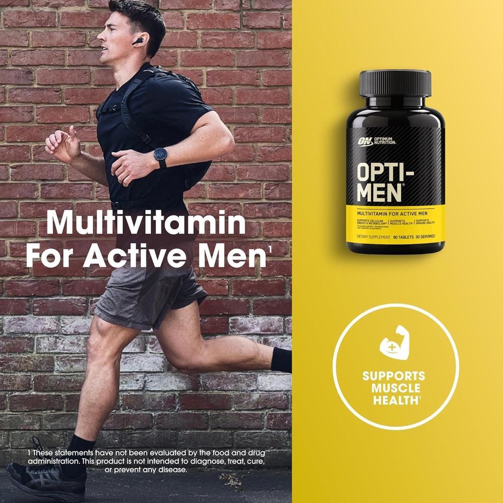 Optimum Nutrition Opti-Men, Vitaminas C, D, E, B12 y Zinc, apoyo inmunológico, multivitamínico diario, 90 unidades