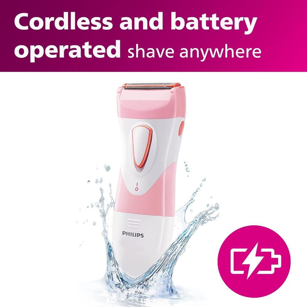 Philips Beauty SatinShave Essential HP6306/50 - Afeitadora eléctrica inalámbrica para piernas en seco y húmedo, rosa y blanco