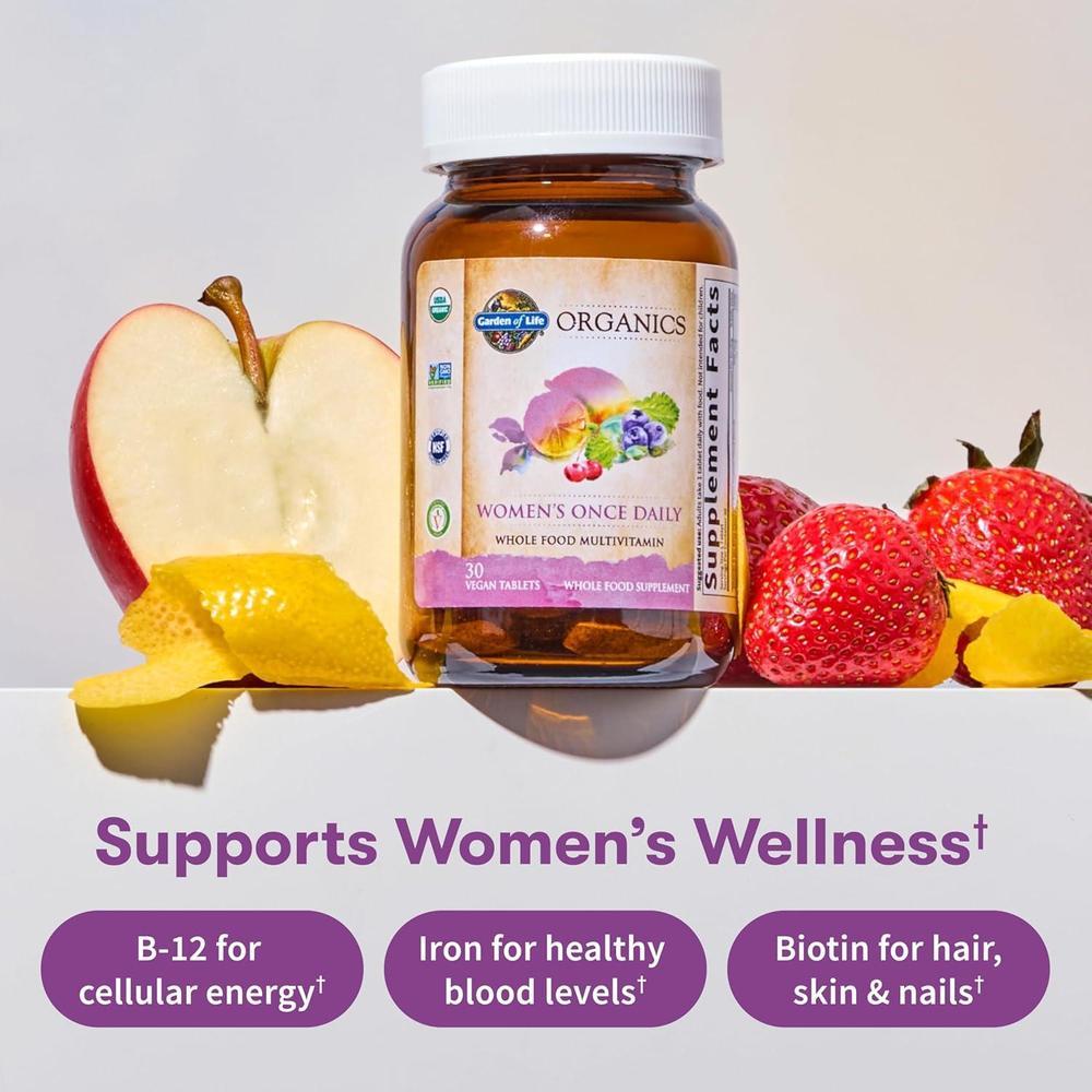 Garden of Life Multivitamínico orgánico para mujer - Suplemento diario completo con hierro, biotina, vegano, salud de piel, pelo y uñas