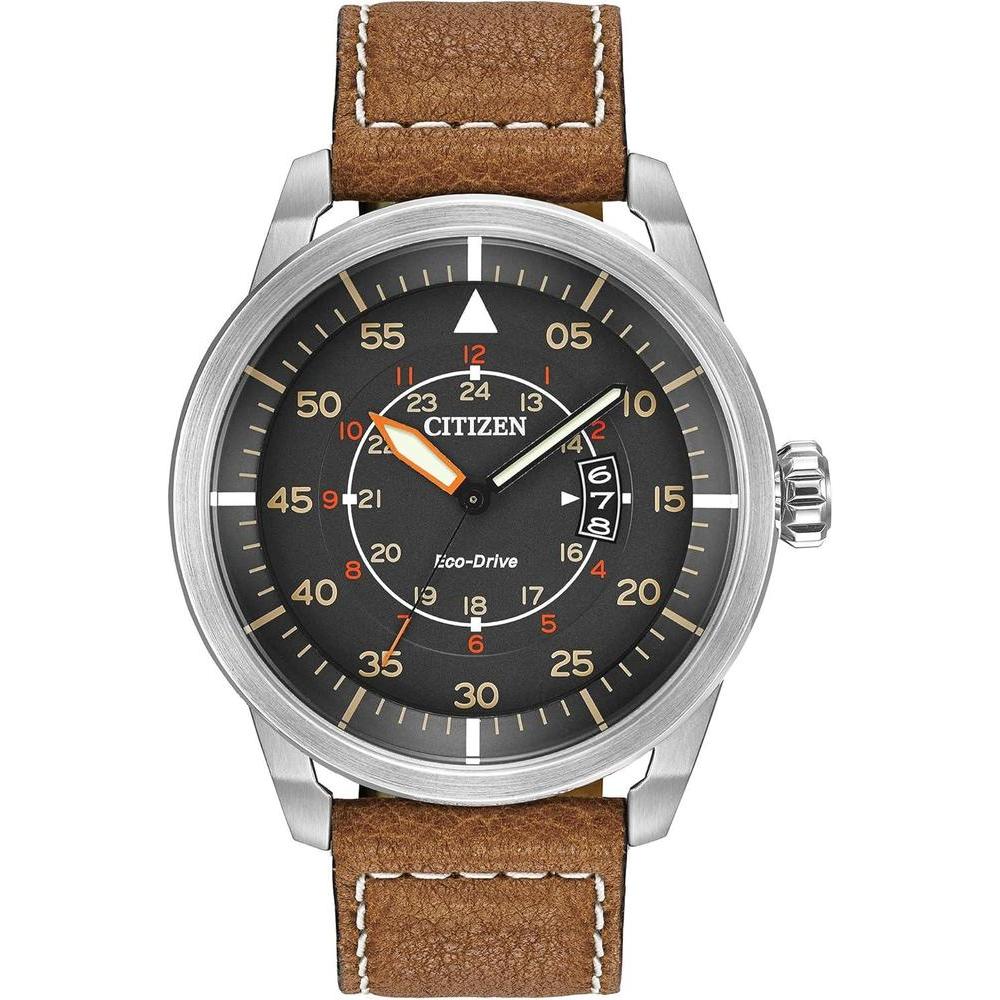 Citizen Men’s Eco-Drive 3-Hand Date Avion Watch with Leather Strap (Style: AW1361:10H)