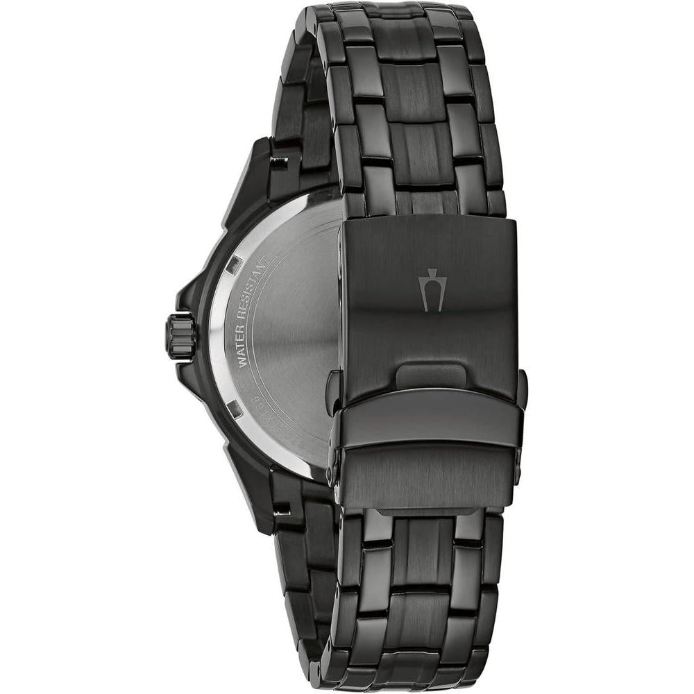 Bulova Reloj clásico de cuarzo para hombre, 6 manecillas, multifunción, día/fecha, esfera negra estampada