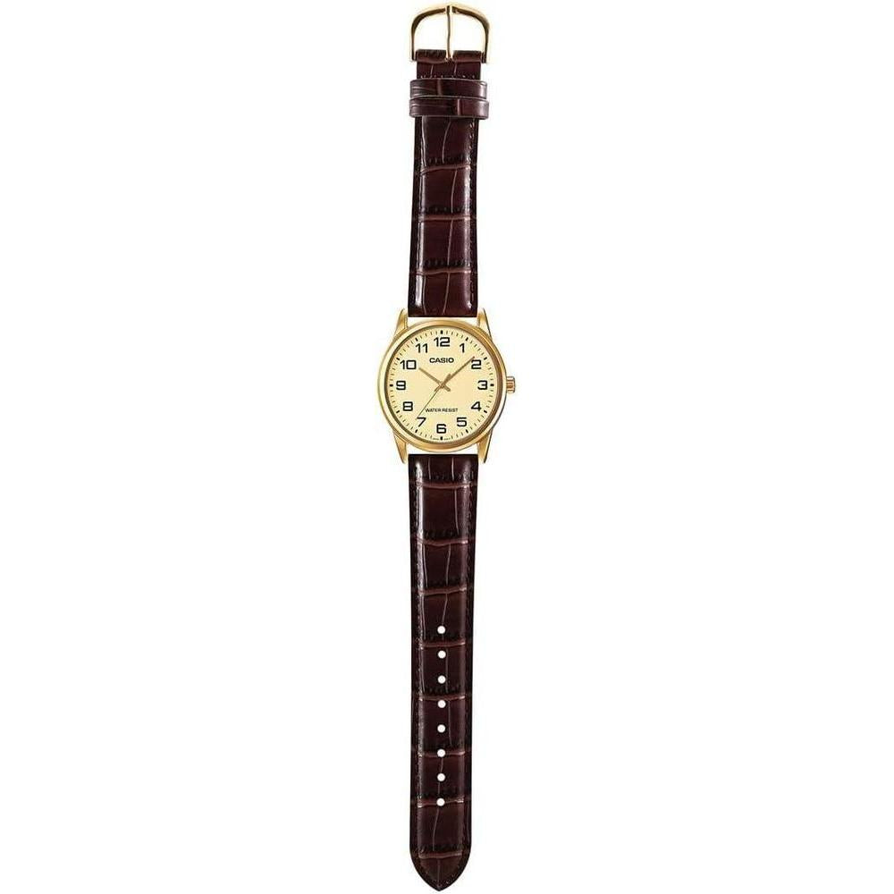 Casio Reloj de cuarzo de acero inoxidable para hombre, correa de cuero marrón, modelo EAW-MTP-V001GL-9B