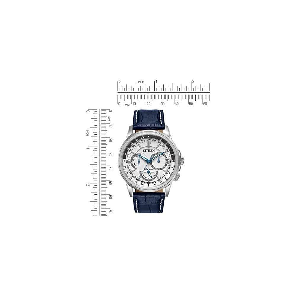 Reloj Citizen Eco-Drive para hombre con calendario, cronógrafo y manos luminosas, correa de cuero azul y esfera blanca