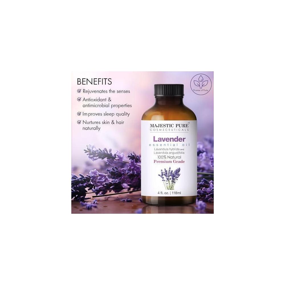 Majestic Pure: Aceite esencial de lavanda de grado terapéutico, puro y natural, ideal para aromaterapia y cuidado personal