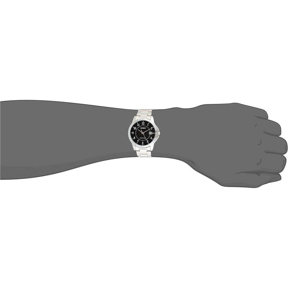 Casio MTP-V004D-1B Reloj de acero inoxidable con esfera negra y movimiento de cuarzo japonés, resistente al agua