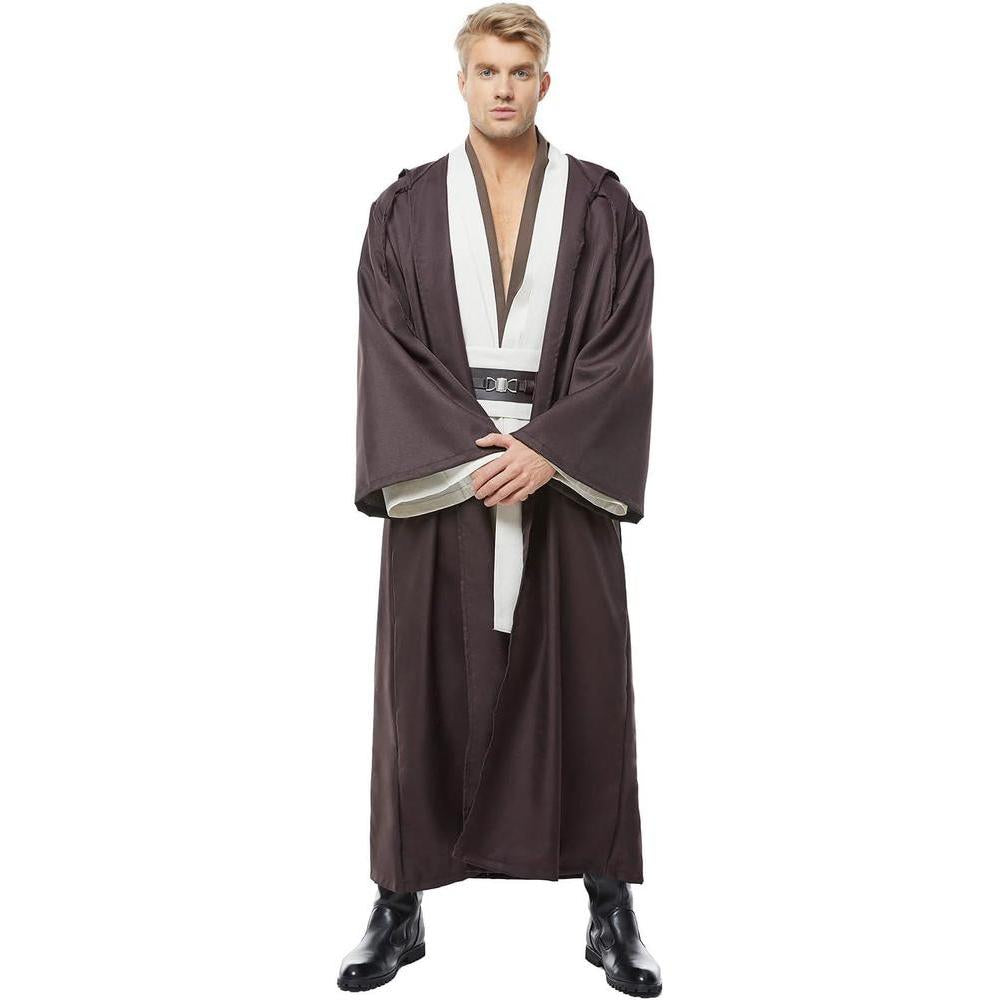 Disfraz de túnica para hombre, disfraz de adulto, bata de Halloween, uniforme con capucha. Incluye túnica, tabardo, cinturón, pantalón y capa.