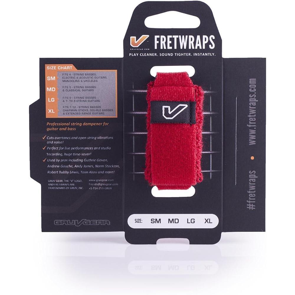 Silenciador de cuerdas Gruv Gear FretWraps, color rojo fuego, talla L, elimina ruido en guitarras y bajos.