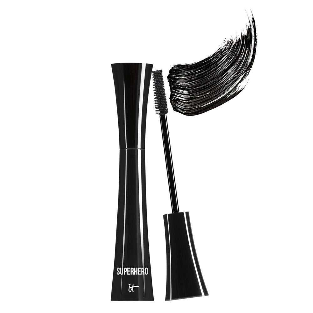 IT Cosmetics Máscara de pestañas de superhéroe: rímel negra voluminizadora y alargadora, volumen de pestañas construible, colágeno, biotina, péptidos, fórmula de levantamiento y rizado, pigmento súper