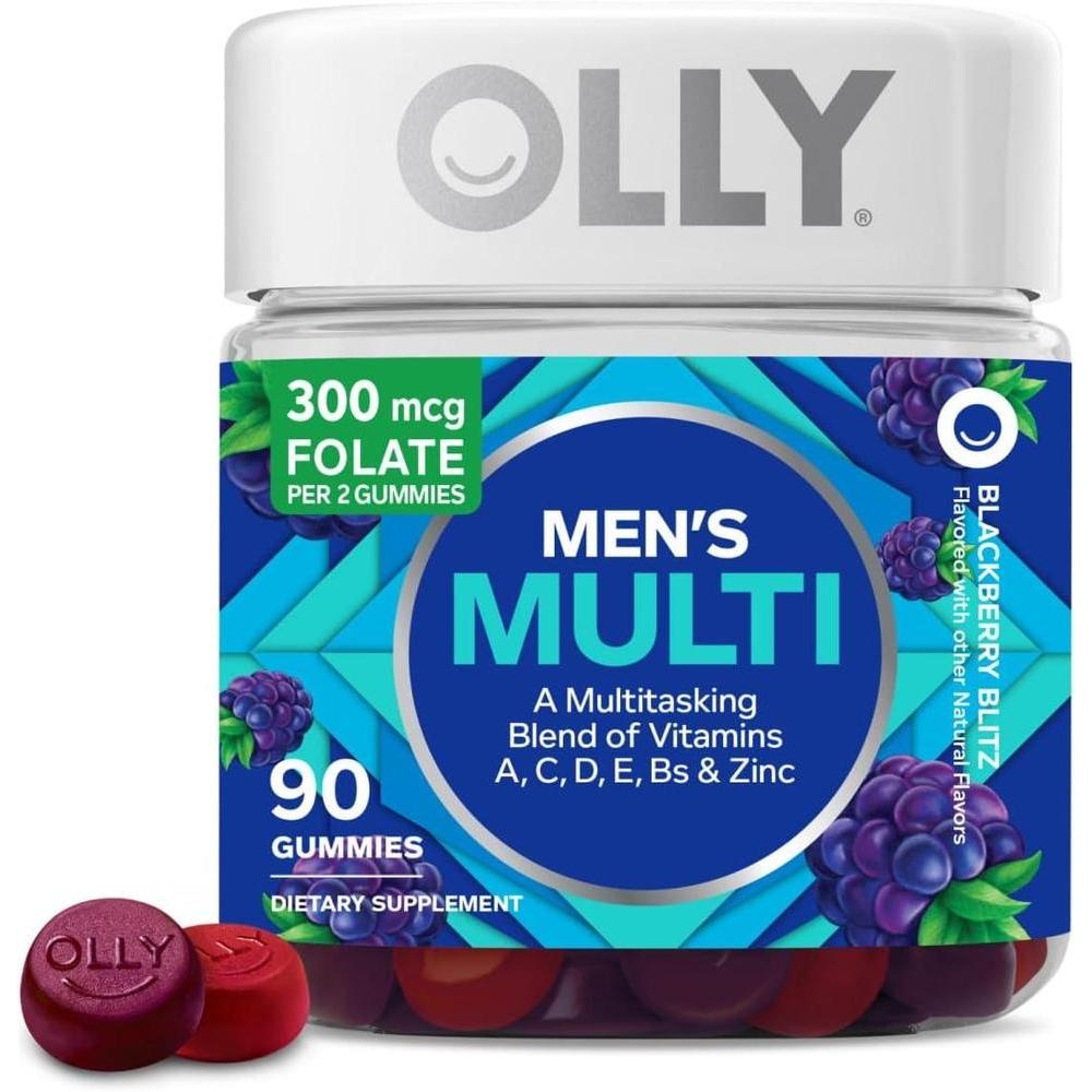OLLY Men's Multivitamin Gummy, Vitamins A, C, D, E, B, Zinc, Blackberry Flavor, 45 Day Supply - 90 Count