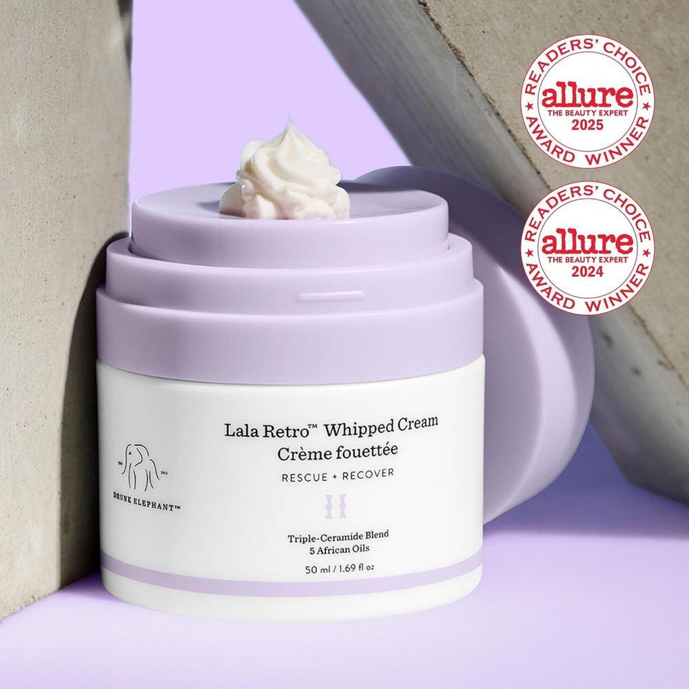 Drunk Elephant Lala Retro Whipped Cream, crema hidratante con ceramidas, sin aceites esenciales ni siliconas, testada dermatológicamente