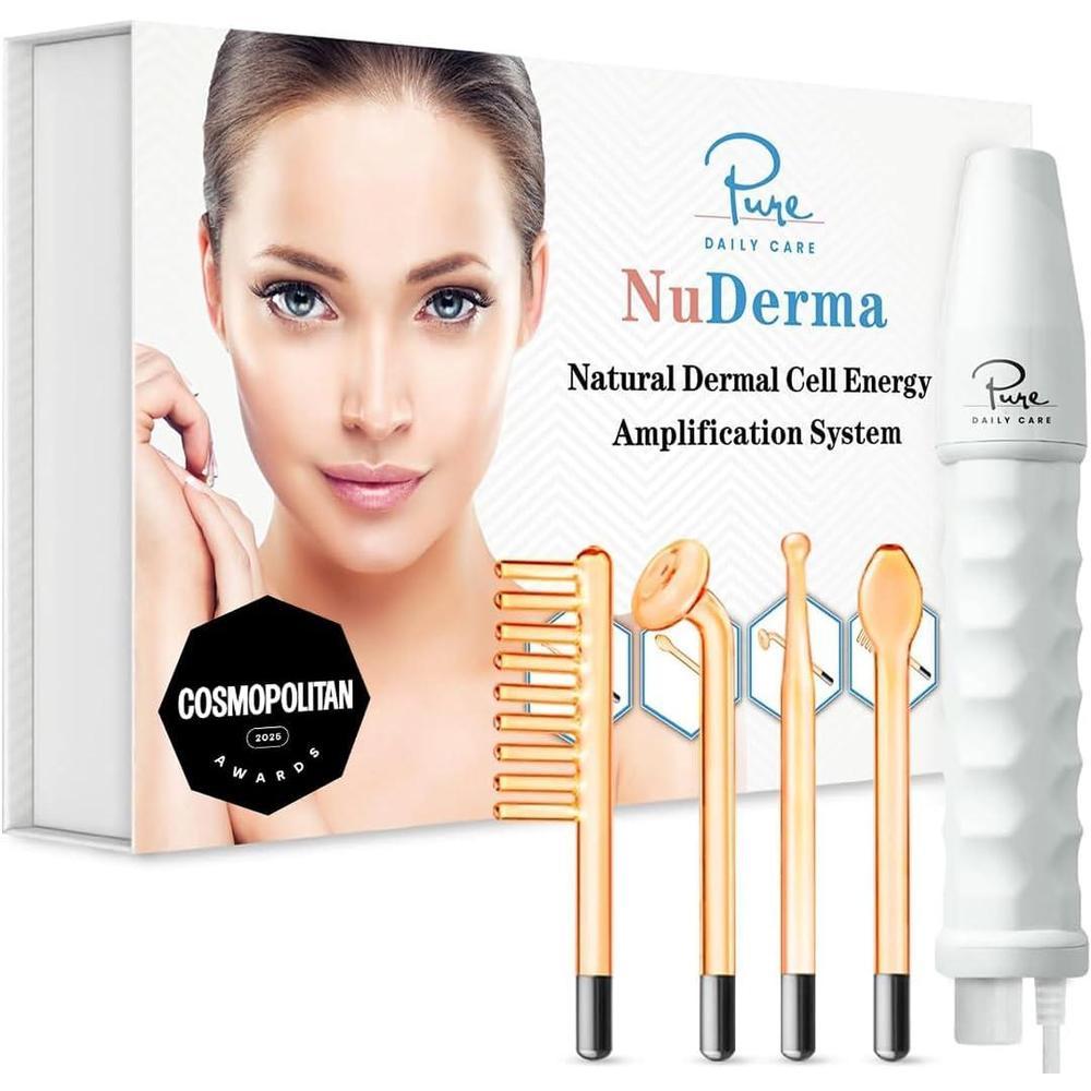 NuDerma - Máquina portátil de terapia de piel de mano, con neón, antienvejecimiento, estiramiento de la piel, reducción de arrugas, círculos oscuros, aclaración, estimulador del cabello y el cuero