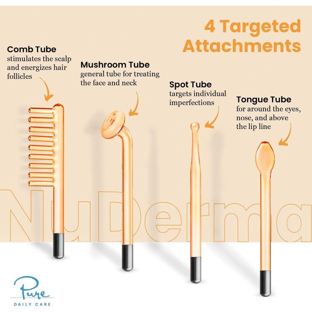 NuDerma - Máquina portátil de terapia de piel con aplicadores de neón, antienvejecimiento y estimulador de cabello y cuero cabelludo
