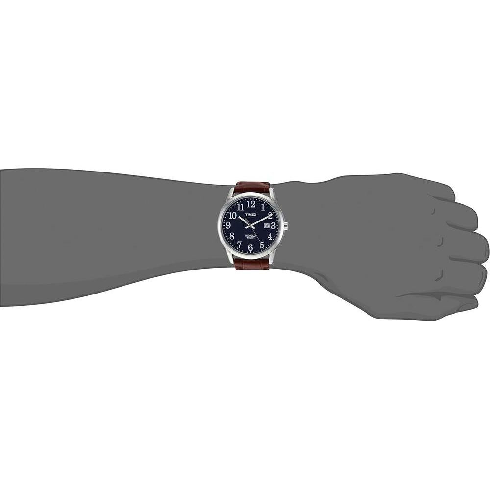 Reloj de pulsera para hombre Timex Easy Reader, correa de cuero marrón, esfera azul, resistente al agua hasta 30 metros