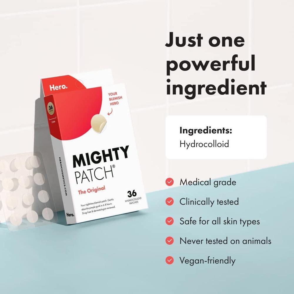 Parche hidrocoloide Mighty Patch de Hero Cosmetics para acné, cubre imperfecciones, vegano y cruelty-free