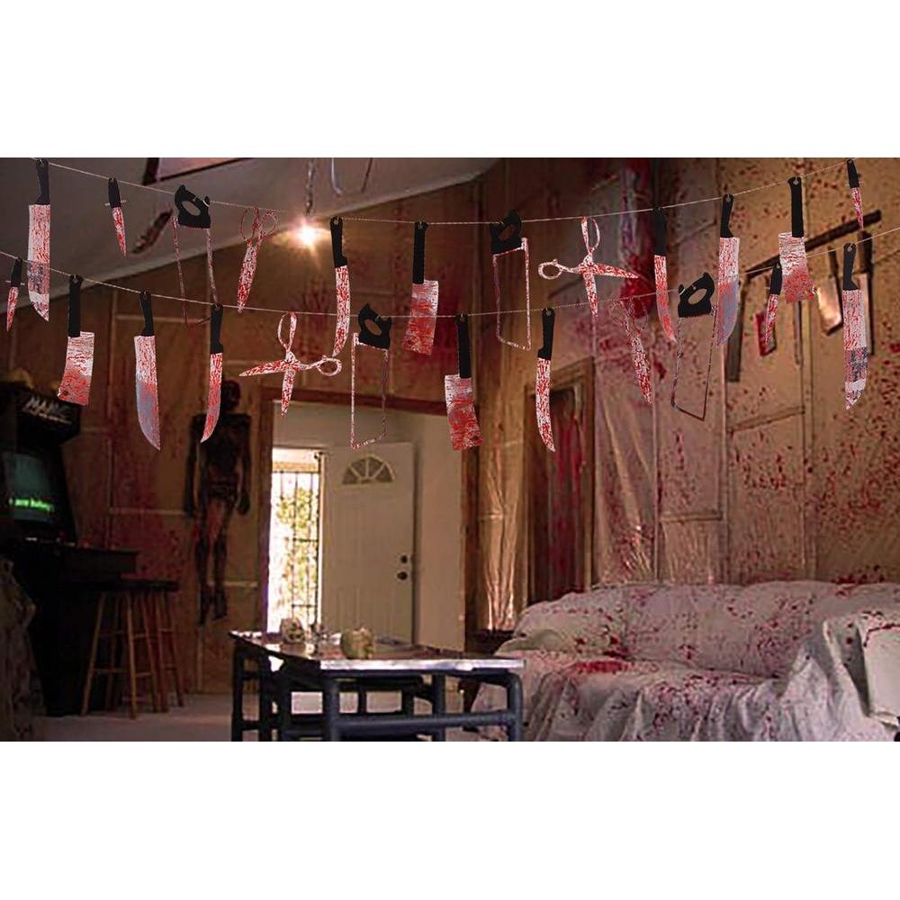 Decoraciones de Halloween Bloody Banner: guirnalda de terror para decoración de películas escalofriantes, fiestas y carnavales