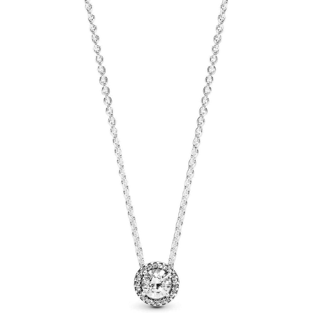 PANDORA Collar de Elegancia Clásica con Circonita Cúbica y Halo de Plata de Ley que Completa Cualquier Estilo