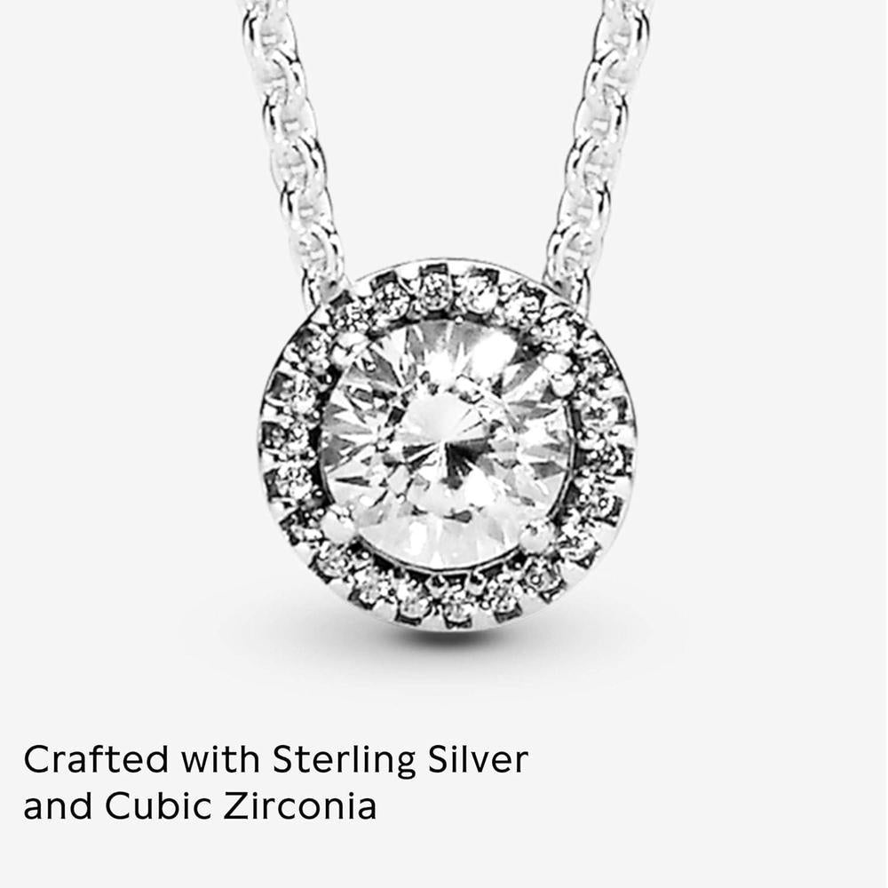 PANDORA Collar de Elegancia Clásica con Circonita Cúbica y Halo de Plata de Ley que Completa Cualquier Estilo
