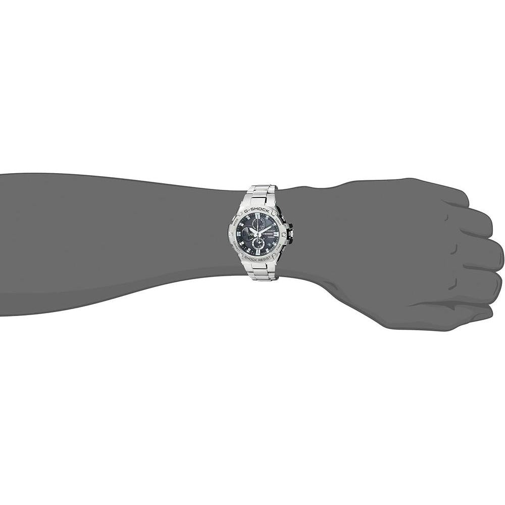 Casio GST-B100D-1ACR G-Shock Reloj de cuarzo plateado con pantalla analógica para hombre con Bluetooth y energía solar