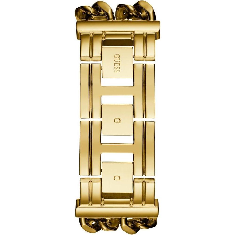 GUESS Reloj de pulsera multicadena para mujer en tono plateado con dial dorado y segundero, resistente a arañazos