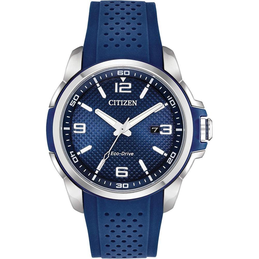 Citizen Men's Eco-Drive Weekender Watch in Stainless Steel with Blue Polyurethane strap, Blue Dial (Model: AW1158-05L)