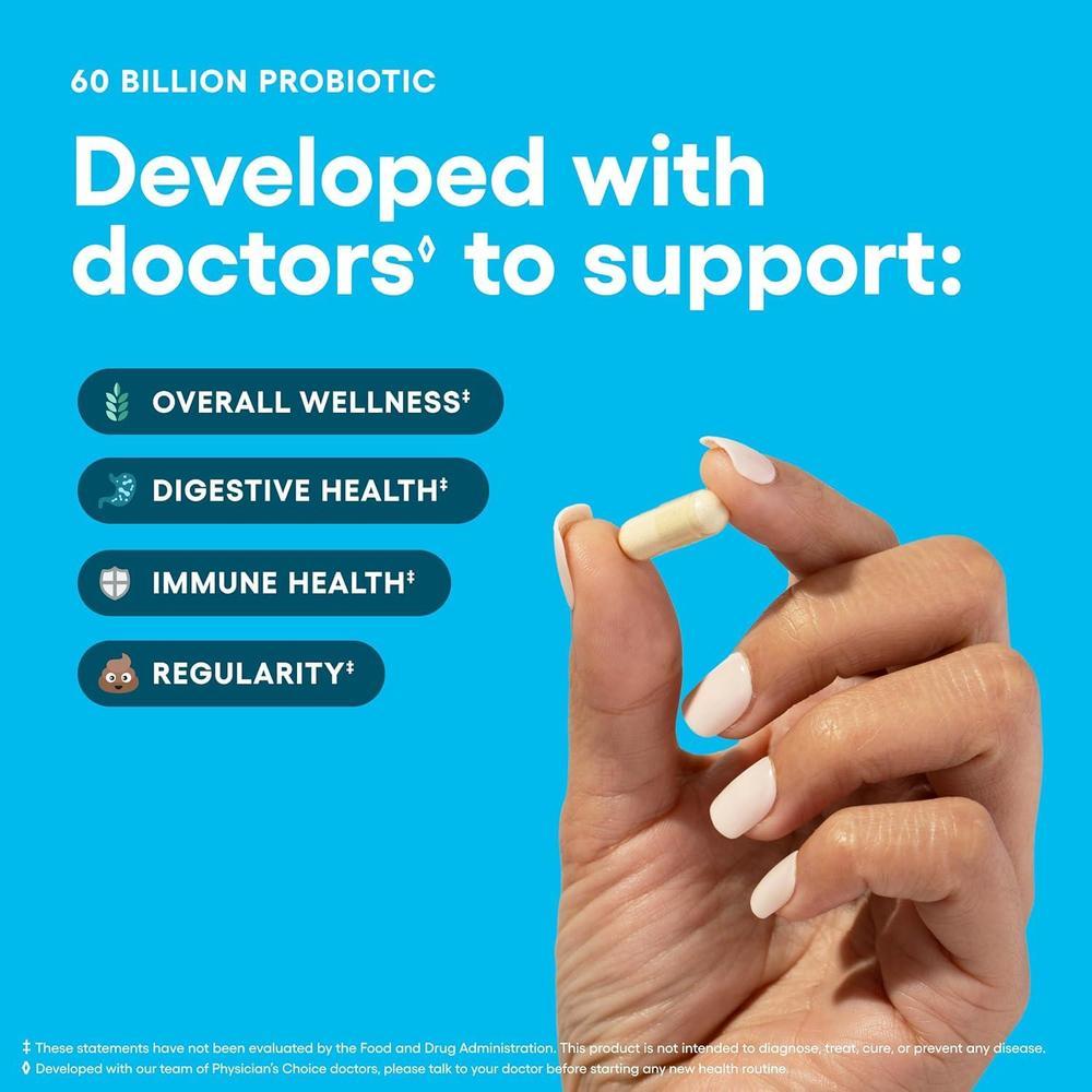 Probióticos Physician's CHOICE, 60 mil millones UFC, 10 cepas y prebióticos orgánicos para salud digestiva, intestinal e inmunológica
