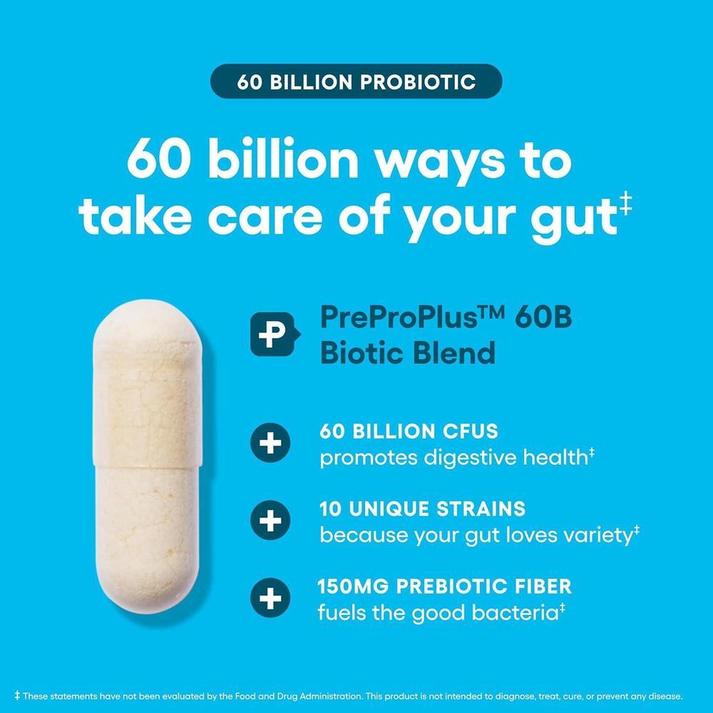 Probióticos Physician's CHOICE, 60 mil millones UFC, 10 cepas y prebióticos orgánicos para salud digestiva, intestinal e inmunológica
