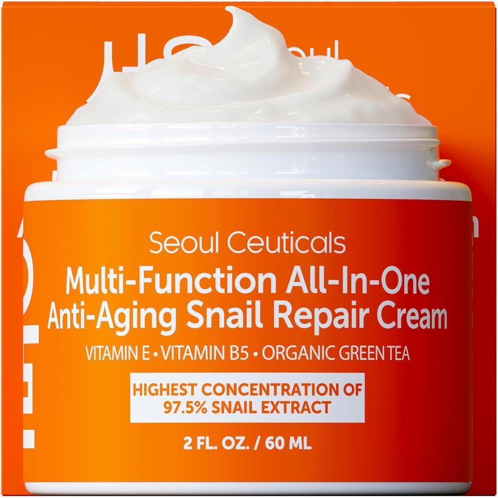 SeoulCeuticals Crema Hidratante de Mucina de Caracol 97.5% - Crema Coreana de Reparación de Caracol para el Cuidado de la Piel - Cuidado de la Piel Anti Edad de K Beauty para Día y Noche, Libre de