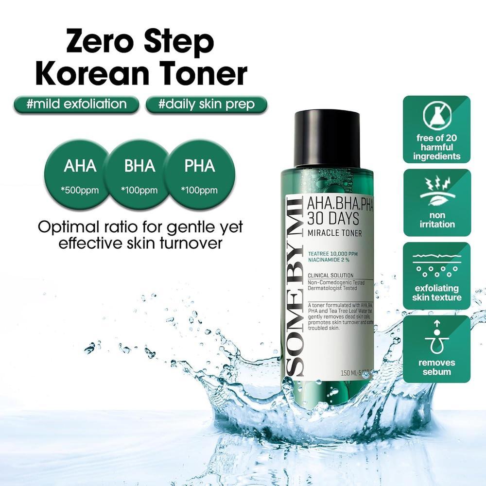 SOME BY MI AHA BHA PHA 30 Days Miracle Toner - Exfoliación suave y cuidado de poros para todo tipo de piel, ideal para piel propensa al acné