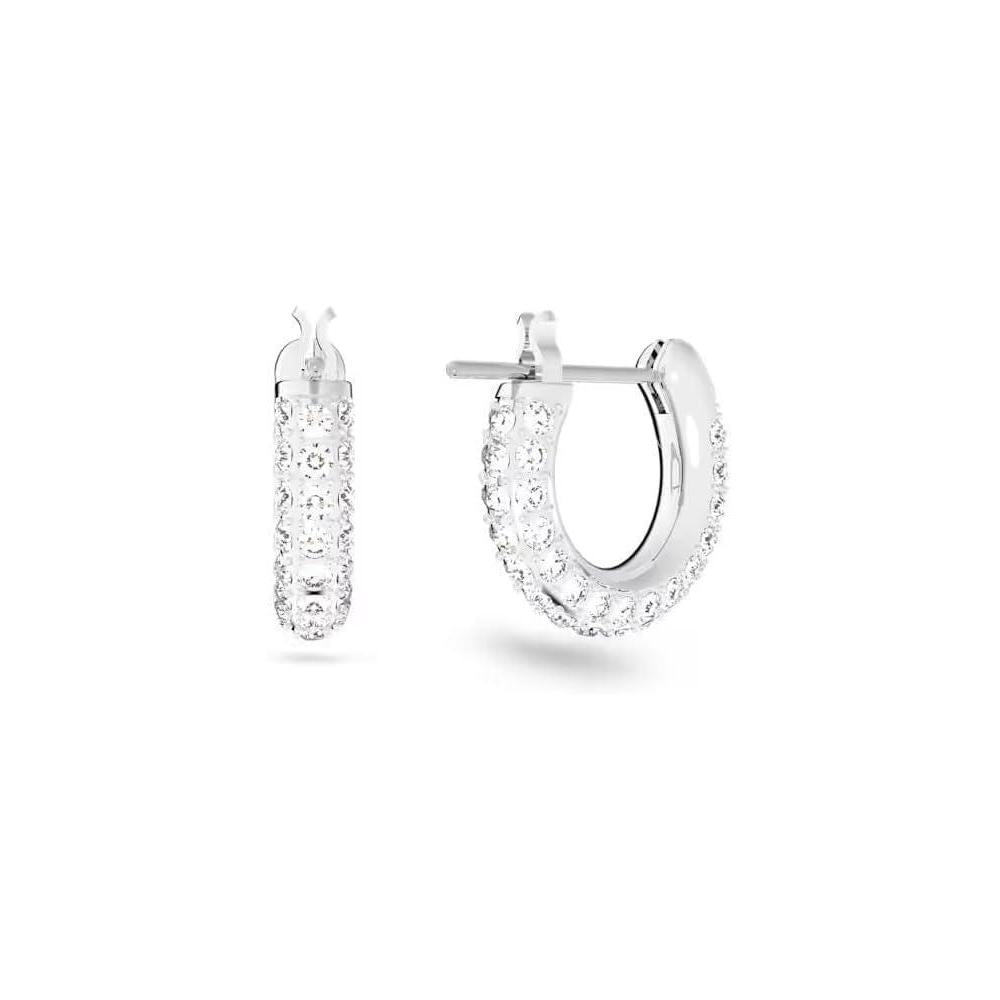 Aretes de aro de cristal Swarovski con diseño clásico y pavé, chapados en rodio, ideales para cualquier ocasión