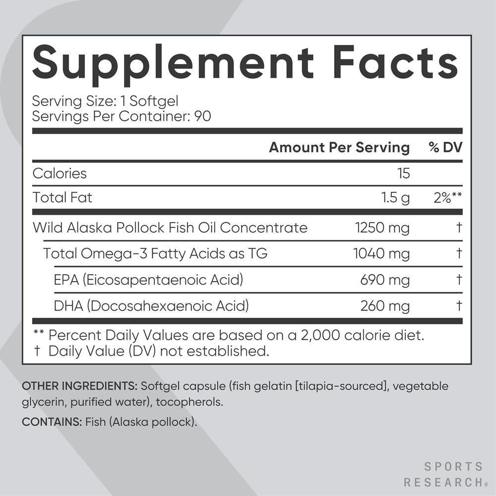 Omega-3 Aceite de Pescado Suplemento Triple Fuerza de Pollock de Alaska Libre de GMO y Soja 90 Cápsulas
